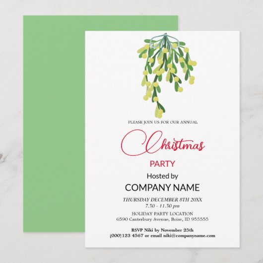 Weihnachten- und Mistletodekorationen Einladung (Vorne/Hinten)