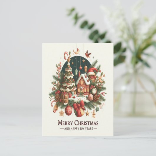 Weihnachten und Neujahr. Postkarte (Stehend Vorderseite)