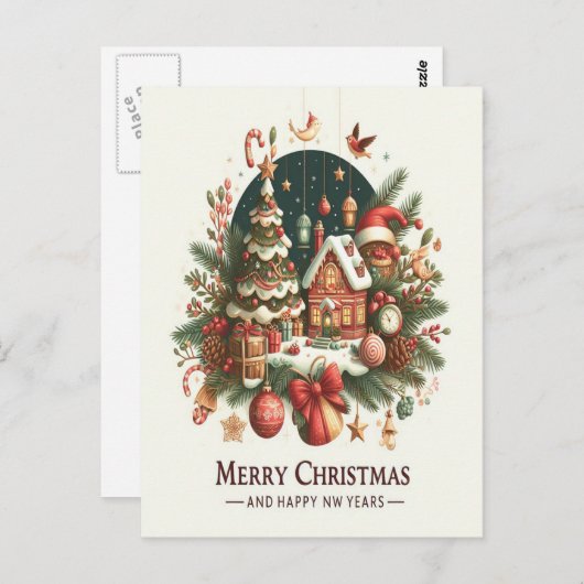 Weihnachten und Neujahr. Postkarte (Vorne/Hinten)