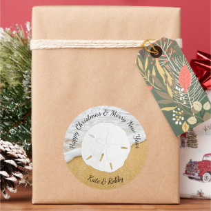 Weihnachten und Neujahr - Sand-Dollar-Umschlag Auf Runder Aufkleber