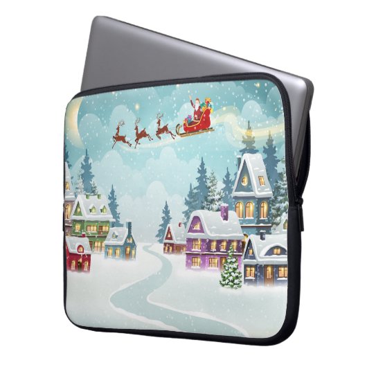 Weihnachten und Rentier auf Weihnachten Hintergrun Laptopschutzhülle (Vorderseite Links)