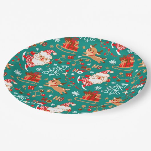 Weihnachten und Rentier Pappteller (Schrägansicht)