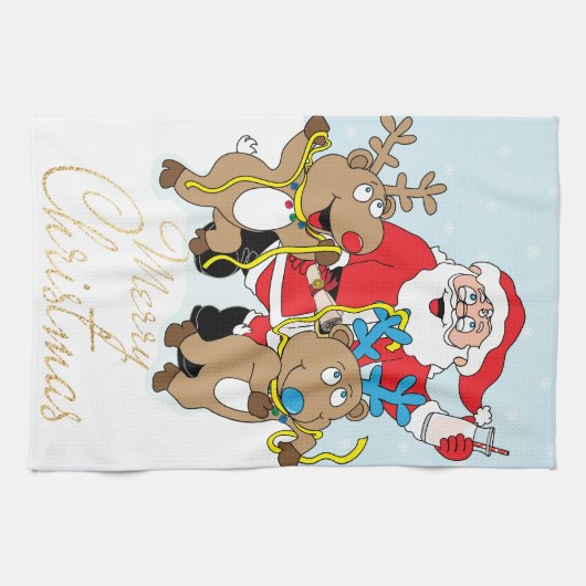Weihnachten und Rentiere frohe Weihnachten Geschirrtuch (Horizontal)