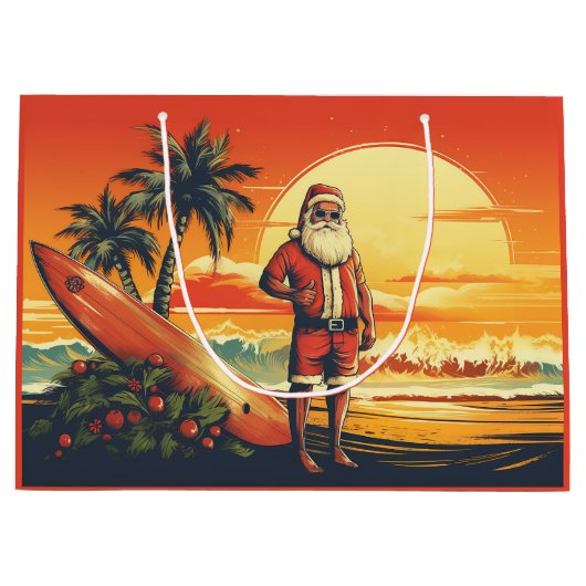 Weihnachten und Surfbrett Retro Surfing Strand Wei Große Geschenktüte (Vorderseite)