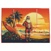 Weihnachten und Surfbrett Retro Surfing Strand Wei Große Geschenktüte (Rückseite)