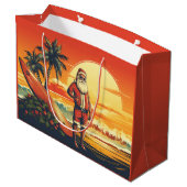 Weihnachten und Surfbrett Retro Surfing Strand Wei Große Geschenktüte (Rückseite Schrägansicht)