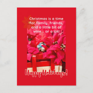 Weihnachten und viel Wein Turtle und Poinsettias Postkarte