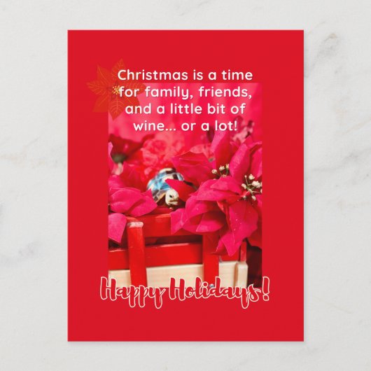 Weihnachten und viel Wein Turtle und Poinsettias Postkarte (Vorderseite)