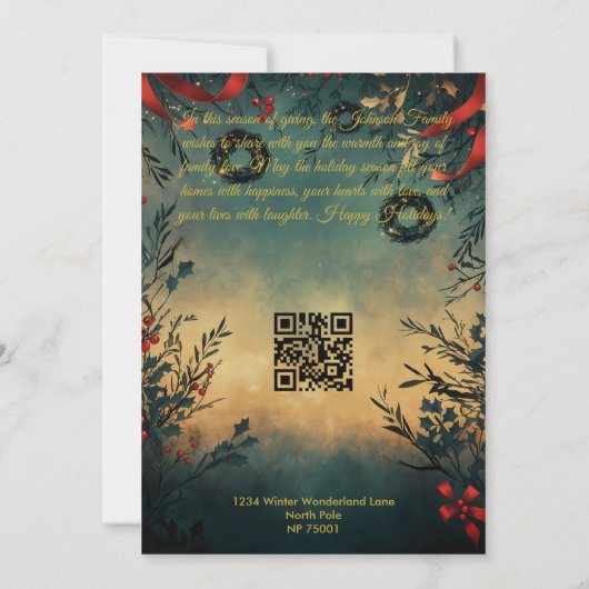 Weihnachten und Weihnachten mit Familienbotschaft Einladung (Rückseite)