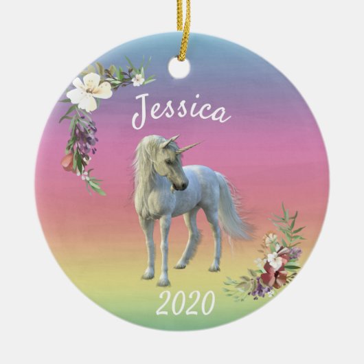 Weihnachten Unicorn magische Fantasy Regenbogen Keramik Ornament (Vorne)