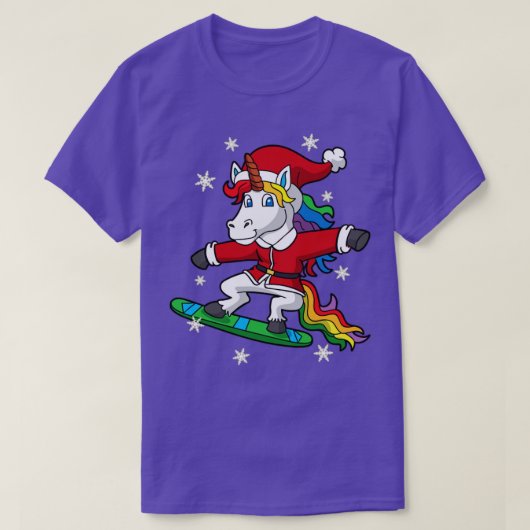 Weihnachten Unicorn Santa Snowboarden T-Shirt (Design vorne)