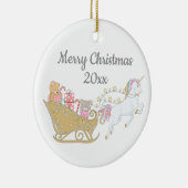 Weihnachten Unicorn Santa's Sleigh White Keramik Ornament (Rechts)