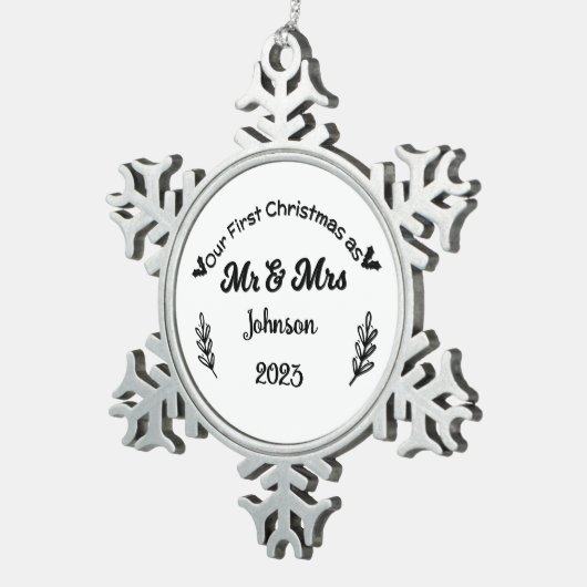 Weihnachten Unsere ersten Weihnachten als Mr. & Mr Schneeflocken Zinn-Ornament (Rechts)