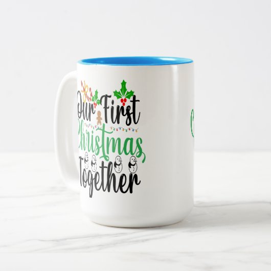 Weihnachten - unsere ersten Weihnachten zusammen T Zweifarbige Tasse (Vorderseite Links)