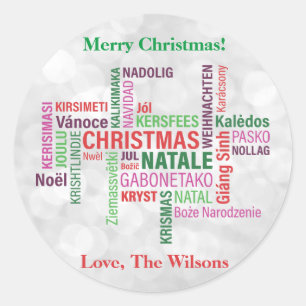Weihnachten Unterschiedliche Sprachen Word Cloud C Runder Aufkleber