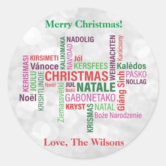 Weihnachten Unterschiedliche Sprachen Word Cloud C Runder Aufkleber (Vorderseite)