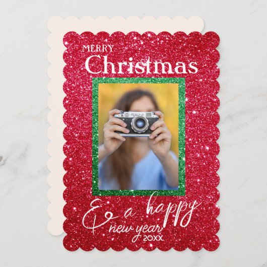 Weihnachten Urlaub Glitzer Foto Weihnachtskarte (Vorne/Hinten)