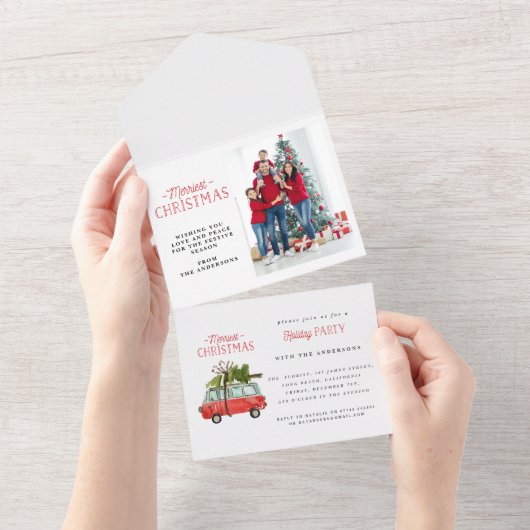 Weihnachten Urlaub im Aquarell All In One Einladung (Abreißen)