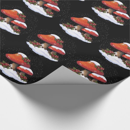 Weihnachten: Ursprüngliche Kunst: Pilze, Geschenkpapier (Ecke)