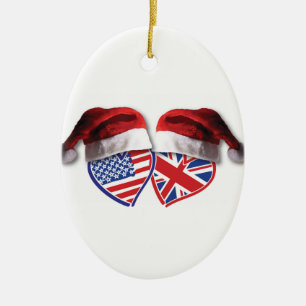 Weihnachten USA und BRITISCHE Flaggen-Herzen mit Keramik Ornament