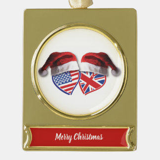 Weihnachten USA und Großbritannien Herz und Fahnen Banner-Ornament Gold