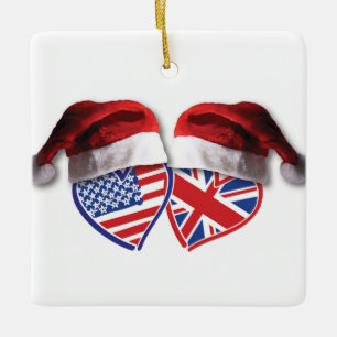 Weihnachten USA und UK-Flagge Herz Santa-Hüte Keramikornament