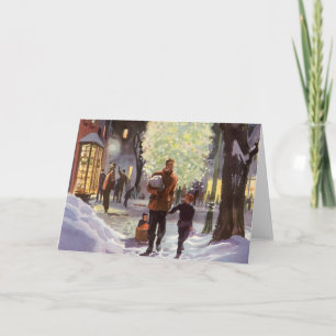 Weihnachten, Vater Shopping mit Kindern Feiertagskarte