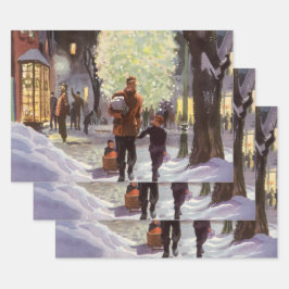 Weihnachten, Vater Shopping mit Kindern Geschenkpapier Set