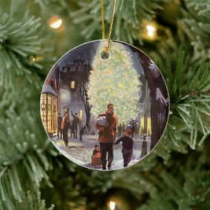 Weihnachten, Vater Shopping mit Kindern Keramikornament