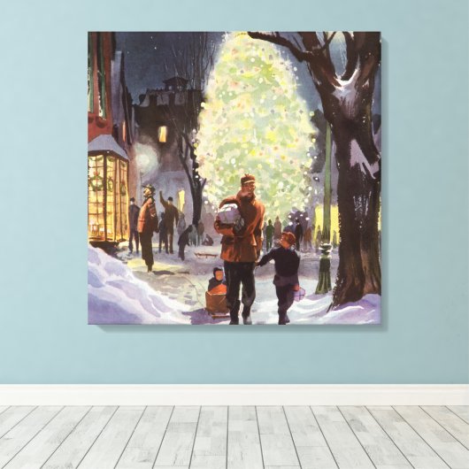 Weihnachten, Vater Shopping mit Kindern Leinwanddruck (Insitu (Holzboden))