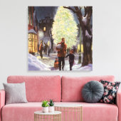 Weihnachten, Vater Shopping mit Kindern Leinwanddruck (Insitu (Wohnzimmer))