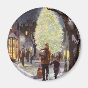 Weihnachten, Vater Shopping mit Kindern Magnet