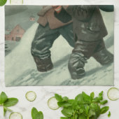 Weihnachten, Vater und Sohn schneiden Bäume ab Geschirrtuch (Gefaltet)