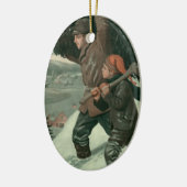 Weihnachten, Vater und Sohn schneiden Bäume ab Keramikornament (Links)