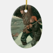 Weihnachten, Vater und Sohn schneiden Bäume ab Keramikornament (Vorne)