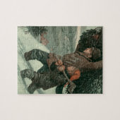 Weihnachten, Vater und Sohn schneiden Bäume ab Puzzle (Horizontal)