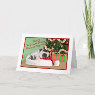 Weihnachten, Vater und Step-Mama, Schlafkatze Feiertagskarte