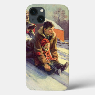 Weihnachten, Vater und Tochter Rodelbahn iPhone 13 Hülle