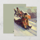 Weihnachten, Vater und Tochter Rodelbahn Feiertagskarte (Vorne/Hinten)