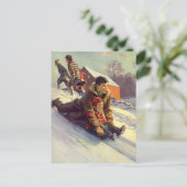 Weihnachten, Vater und Tochter Rodelbahn Feiertagspostkarte (Stehend Vorderseite)