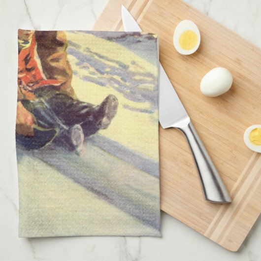 Weihnachten, Vater und Tochter Rodelbahn Geschirrtuch (Viertel Falte)