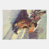 Weihnachten, Vater und Tochter Rodelbahn Geschirrtuch (Horizontal)