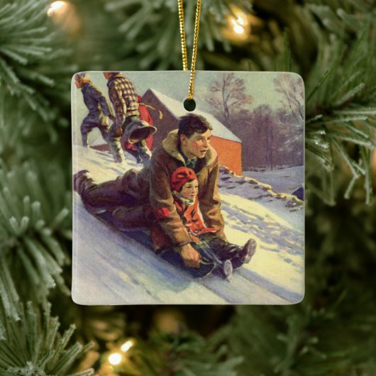 Weihnachten, Vater und Tochter Rodelbahn Keramikornament (Baum)