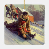 Weihnachten, Vater und Tochter Rodelbahn Keramikornament (Rückseite)