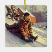 Weihnachten, Vater und Tochter Rodelbahn Keramikornament (Vorderseite)