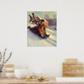Weihnachten, Vater und Tochter Rodelbahn Poster (Küche)