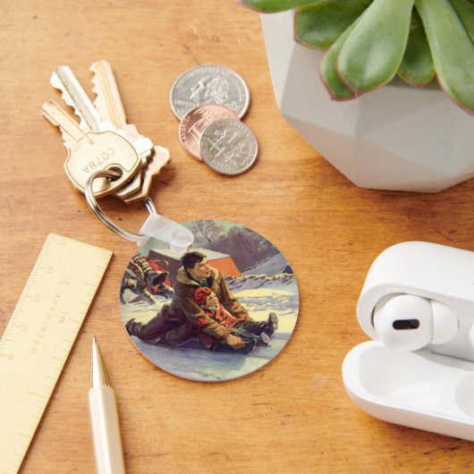 Weihnachten, Vater und Tochter Rodelbahn Schlüsselanhänger (Schreibtisch)