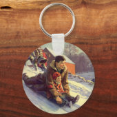 Weihnachten, Vater und Tochter Rodelbahn Schlüsselanhänger (Vorderseite)