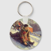 Weihnachten, Vater und Tochter Rodelbahn Schlüsselanhänger (Rückseite)