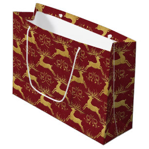 Weihnachten Vergoldetes Leder-Rentier Rot Große Geschenktüte